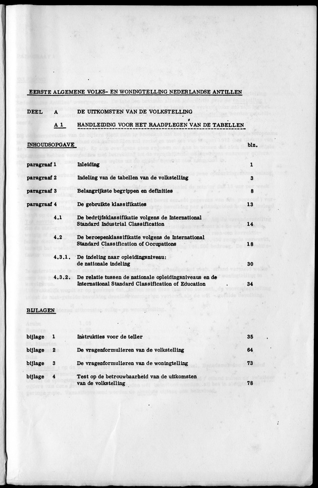 Deel A1 De uitkomsten van de Volkstelling & Handleiding voor het raadplegen van de tabellen - Table of content