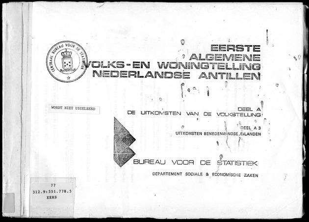 Deel A3 De uitkomsten van de Volkstelling; Uitkomsten Benedenwindse eilanden -  Font Cover