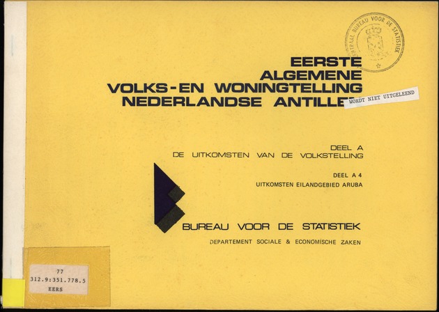 Deel A4 De uitkomsten van de Volkstelling; Uitkomsten Eilandgebied Aruba - Front Cover