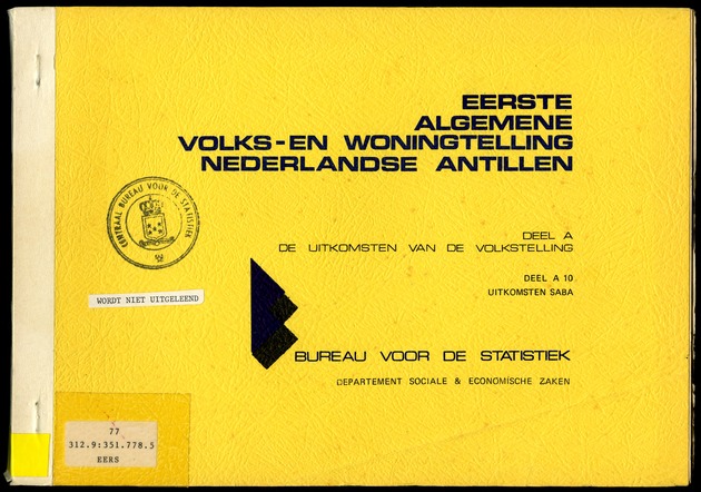 Deel A10 De uitkomsten van de Volkstelling; Uitkomsten Saba - Front Cover