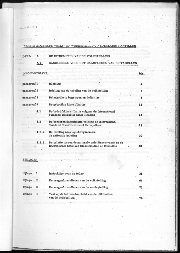 Deel B1 De uitkomsten van de Woningtelling; Handleiding voor het raadplegen van de tabellen - Inhoudsopgave