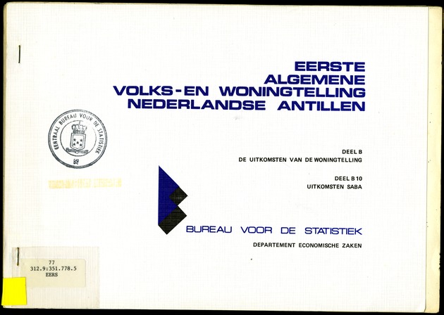 Deel B10 De uitkomsten van de Woningtelling; Uitkomsten Saba - Front Cover