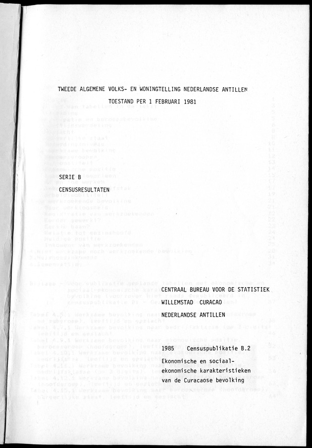 Censuspublikatie B.2 Ekonomische en sociaal-ekonomische karakteristieken van de Bonairiaanse bevolking - Cover