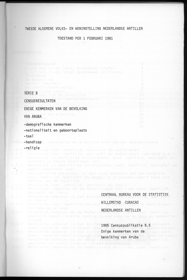 Censuspublikatie B.5 Enige kenmerken van de bevolking van Aruba - Page 0