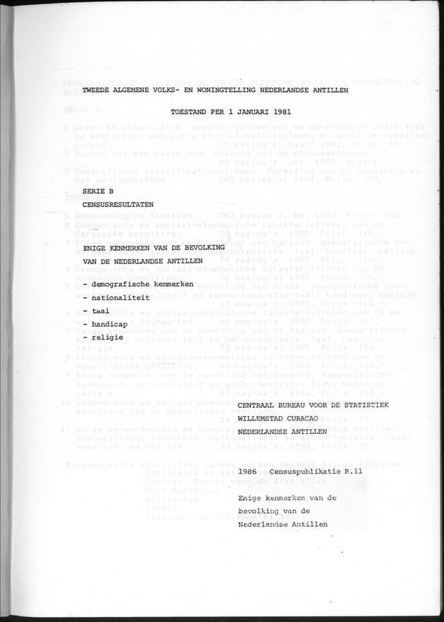 Censuspublikatie B.11 Enige kenmerken van de bevolking van de Nederlandse Antillen - Cover