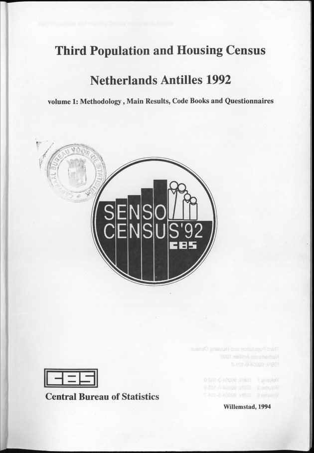 SENSO '92: Third Population and Housing Census Netherlands Antilles 1992 - Cover