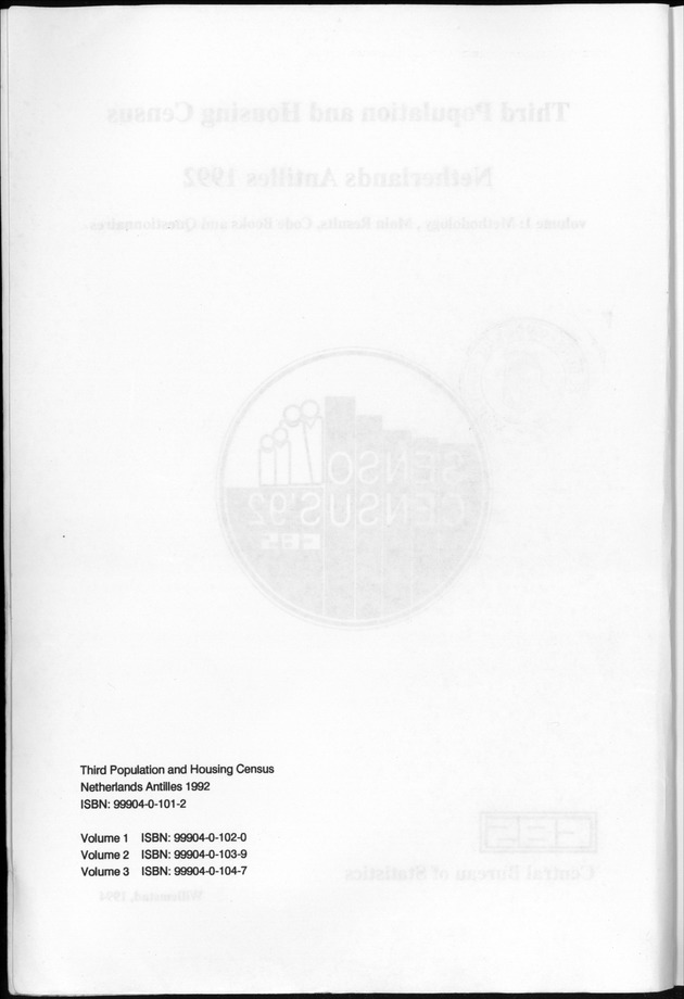 SENSO '92: Third Population and Housing Census Netherlands Antilles 1992 - Cover