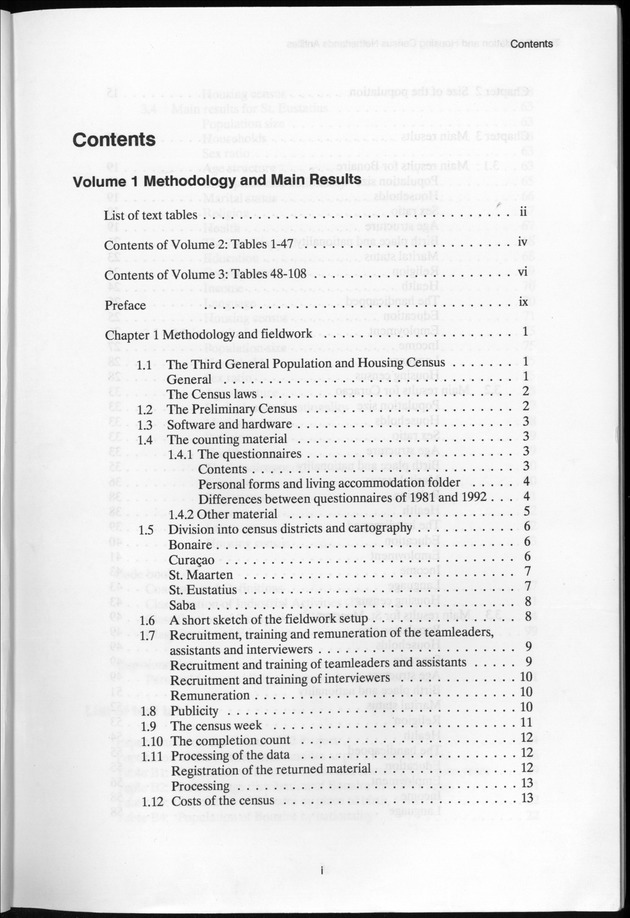 SENSO '92: Third Population and Housing Census Netherlands Antilles 1992 - Content i