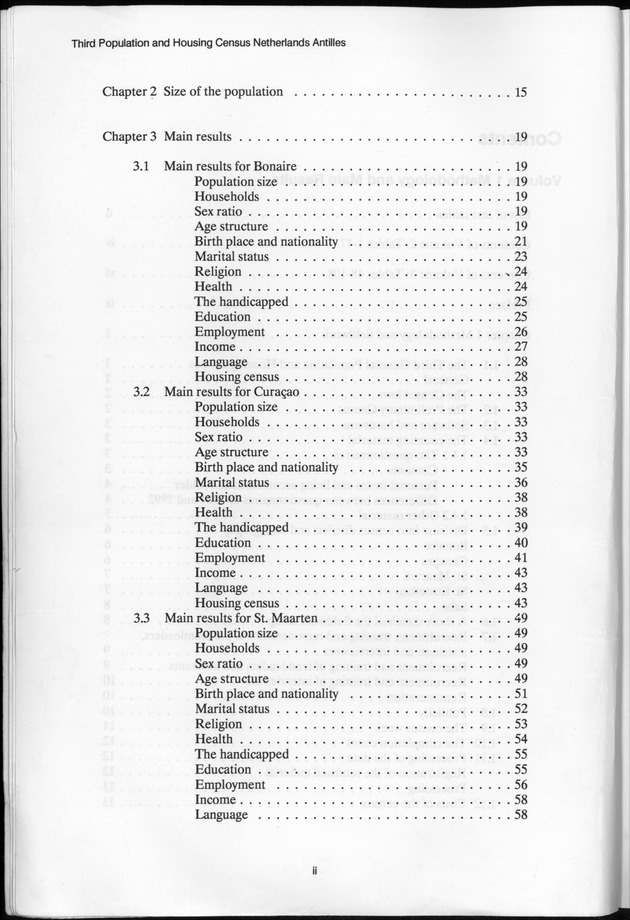 SENSO '92: Third Population and Housing Census Netherlands Antilles 1992 - Content ii