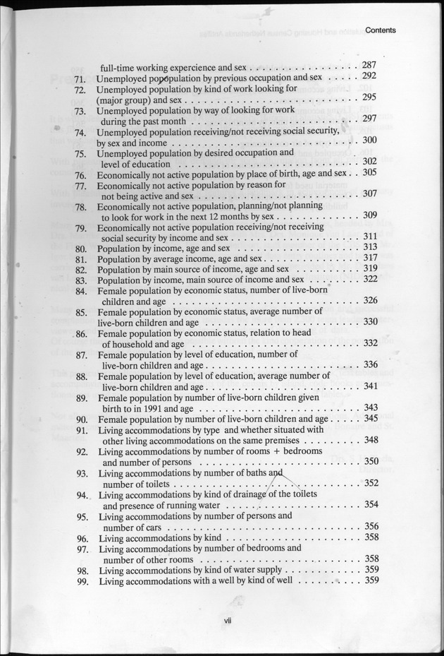 SENSO '92: Third Population and Housing Census Netherlands Antilles 1992 - Content vii