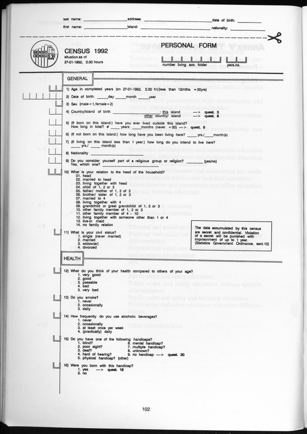SENSO '92: Third Population and Housing Census Netherlands Antilles 1992 - Page 102