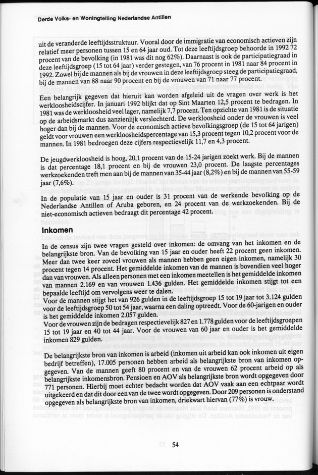 Derde Algemene Volks- en Woningtelling Nederlandse Antillen - Toestand per 27 januari 1992, 0.00 uur Eerste Resultaten - Page 54