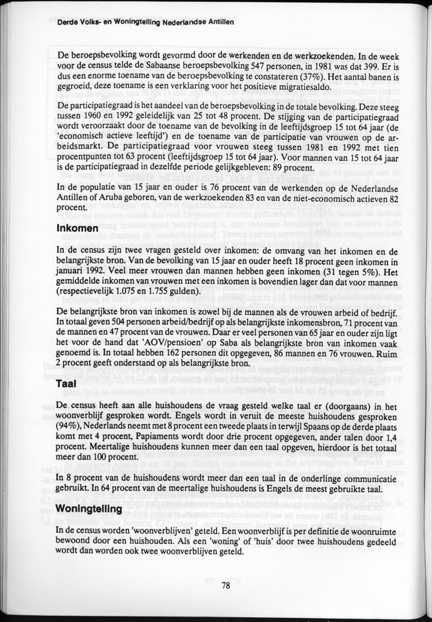 Derde Algemene Volks- en Woningtelling Nederlandse Antillen - Toestand per 27 januari 1992, 0.00 uur Eerste Resultaten - Page 78