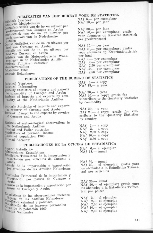 STATISTICAL YEARBOOK NETHERLANDS ANTILLES 1971 - Page 141