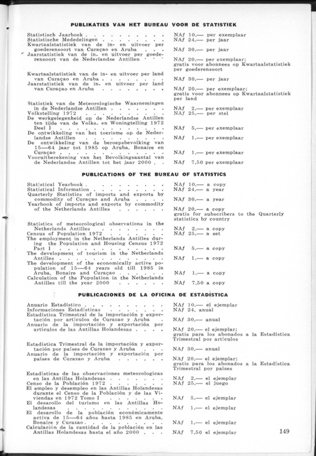 STATISTICAL YEARBOOK NETHERLANDS ANTILLES 1974 - Page 149