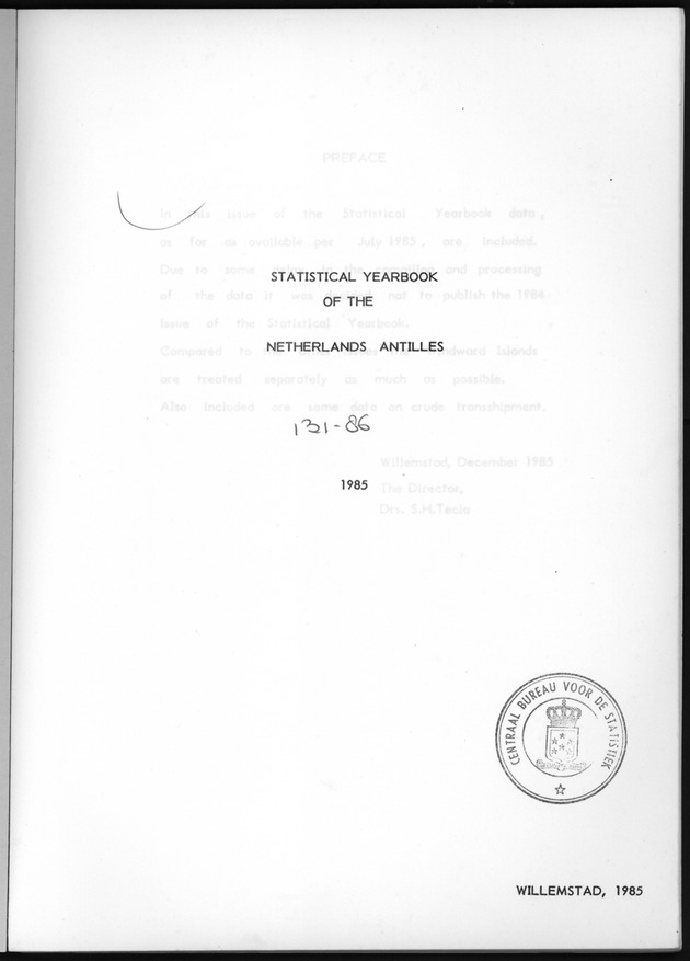 STATISTICAL YEARBOOK NETHERLANDS ANTILLES 1985 - Title Page