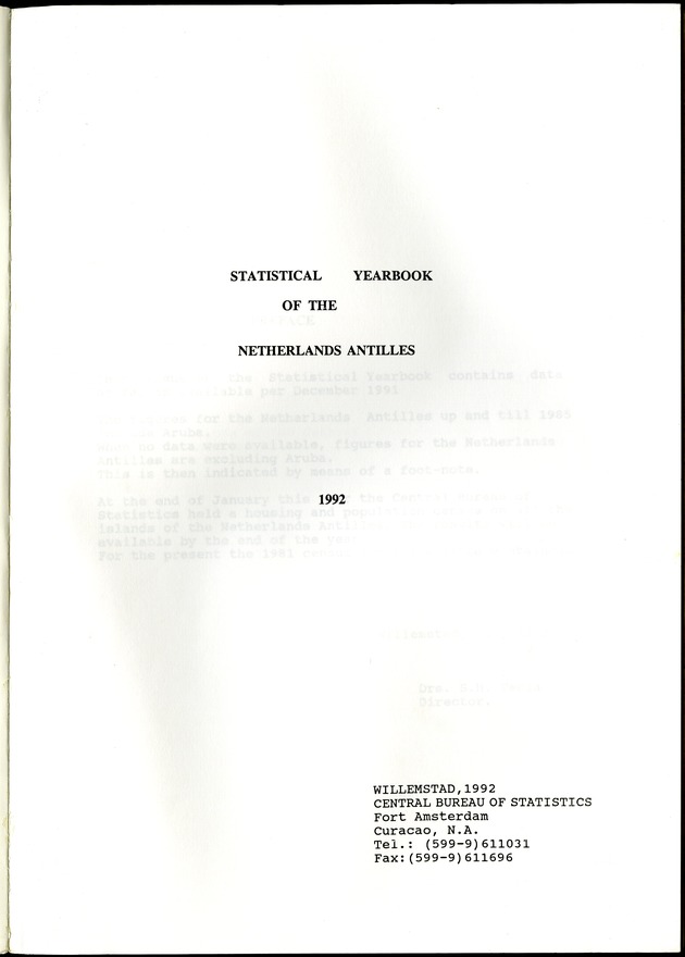 STATISTICAL YEARBOOK NETHERLANDS ANTILLES  1992 - Title Page