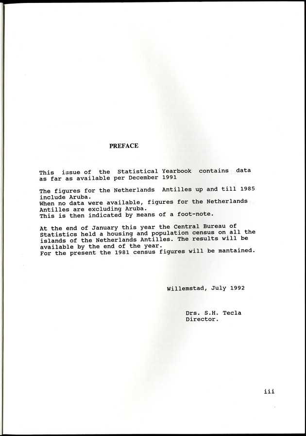 STATISTICAL YEARBOOK NETHERLANDS ANTILLES  1992 - Page iii