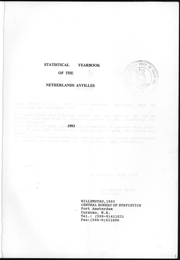 STATISTICAL YEARBOOK NETHERLANDS ANTILLES 1993 - Title page
