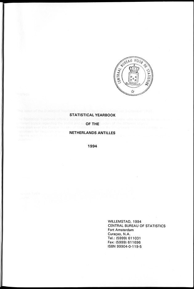 STATISTICAL YEARBOOK NETHERLANDS ANTILLES 1994 - Title Page