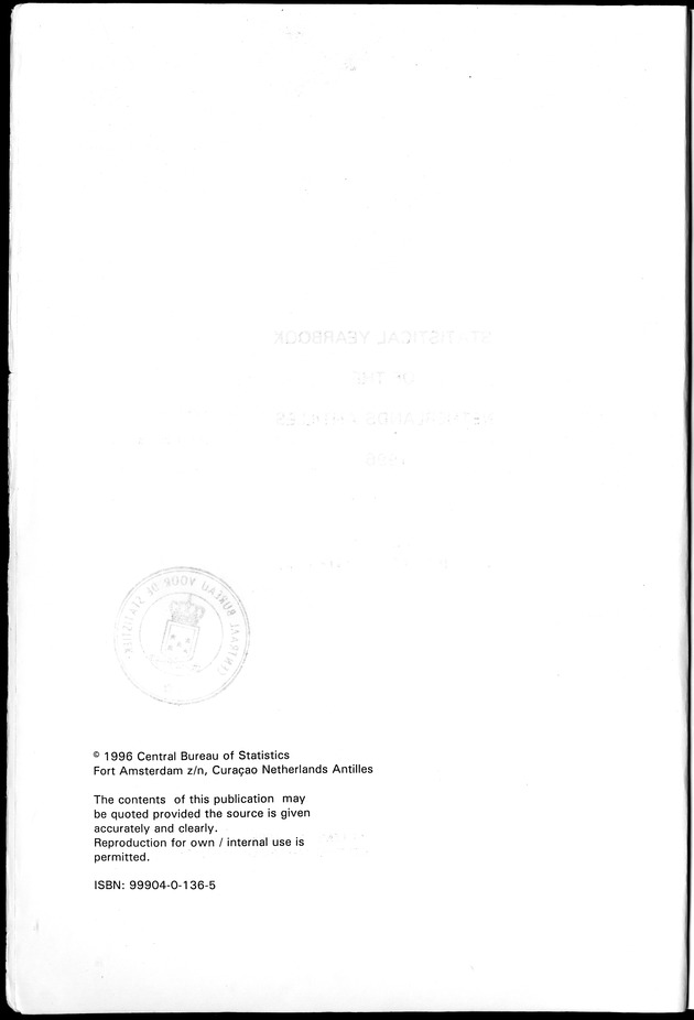 STATISTICAL YEARBOOK NETHERLANDS ANTILLES 1996 - Copyright