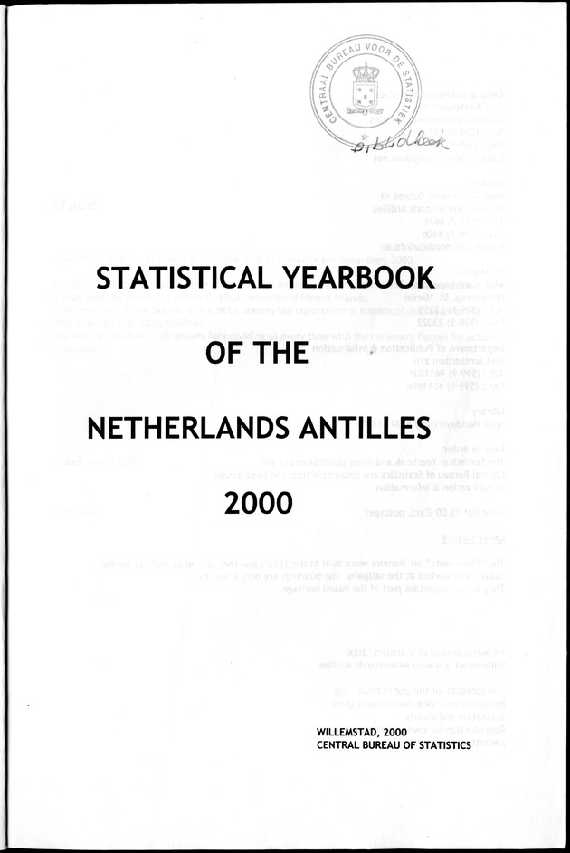 STATISTICAL YEARBOOK NETHERLANDS ANTILLES 2000 - Title Page