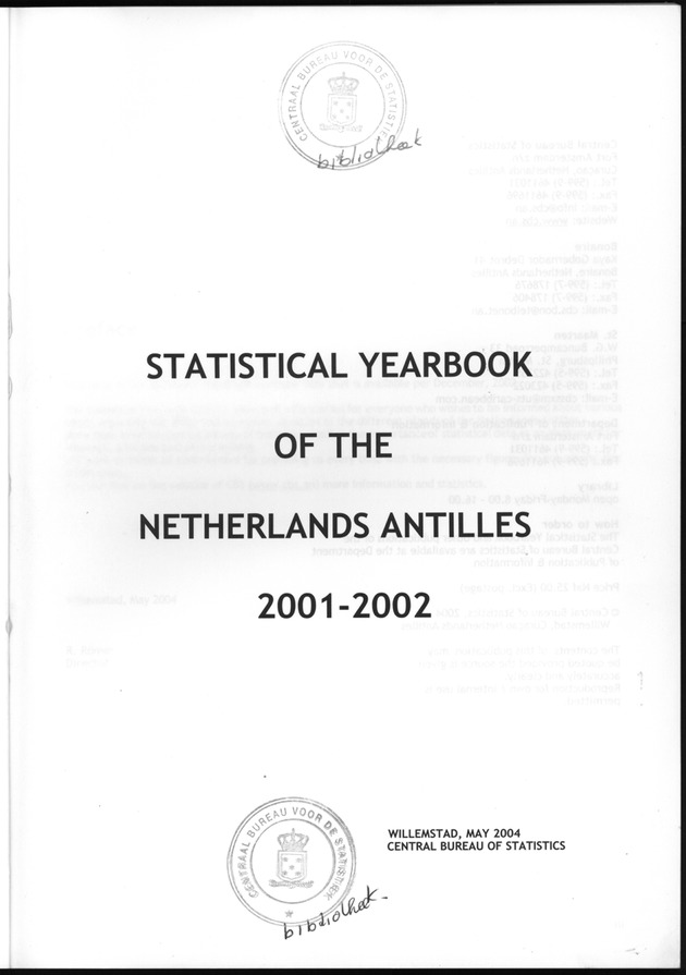 STATISTICAL YEARBOOK NETHERLANDS ANTILLES  2001-2002 - Title Page