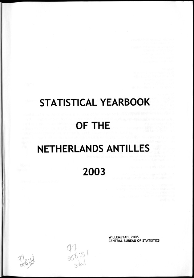 STATISTICAL YEARBOOK NETHERLANDS ANTILLES 2003 - Title Page