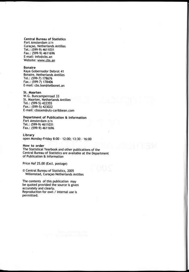 STATISTICAL YEARBOOK NETHERLANDS ANTILLES 2003 - Copyright