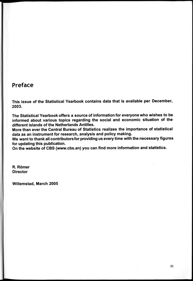 STATISTICAL YEARBOOK NETHERLANDS ANTILLES 2003 - Page iii