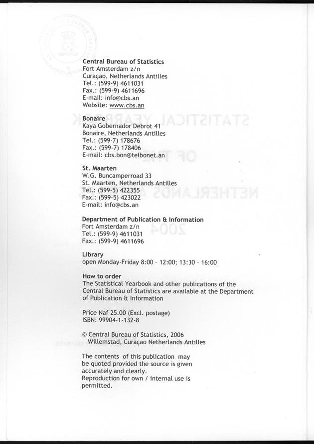 STATISTICAL YEARBOOK NETHERLANDS ANTILLES  2004 - Copyright