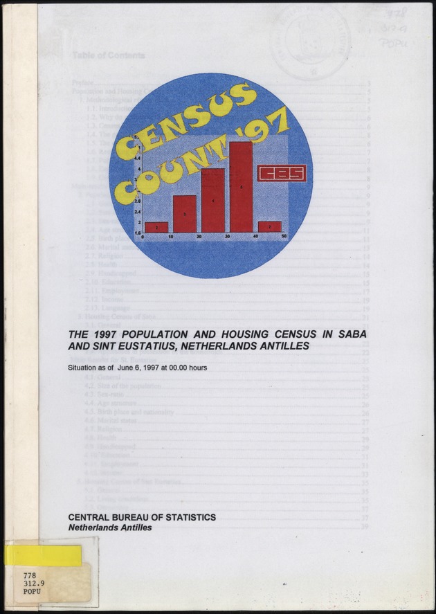 The 1997 population and housing Census in Saba and Sint Eustatius, Nederlands Antilles - Front Cover