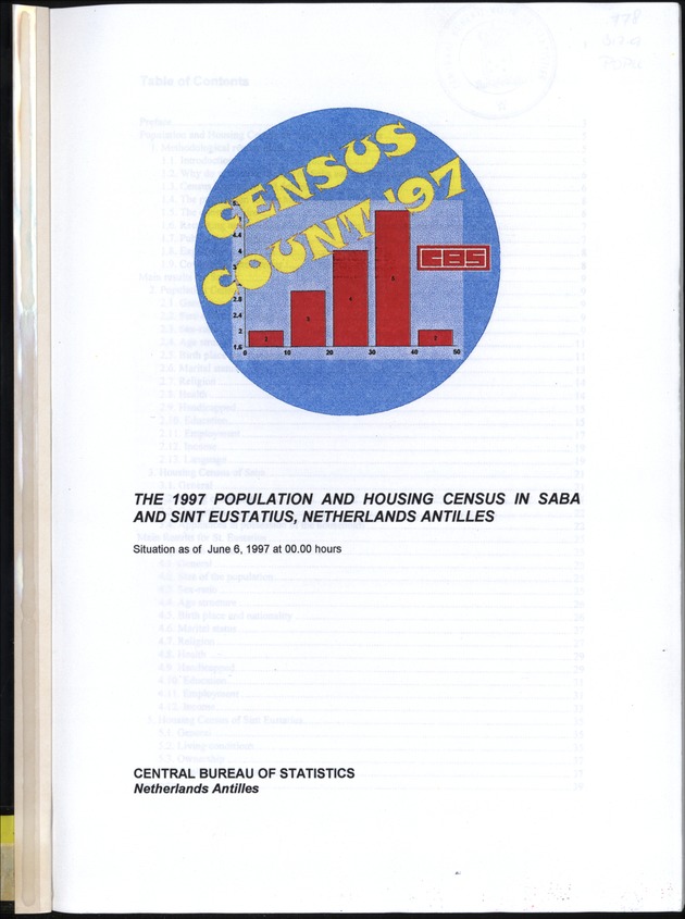 The 1997 population and housing Census in Saba and Sint Eustatius, Nederlands Antilles - Cover