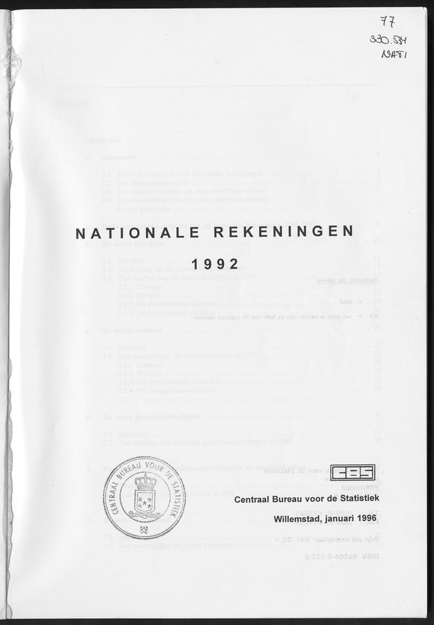 Nationale Rekeningen Nederlandse Antillen 1992 - Title Page