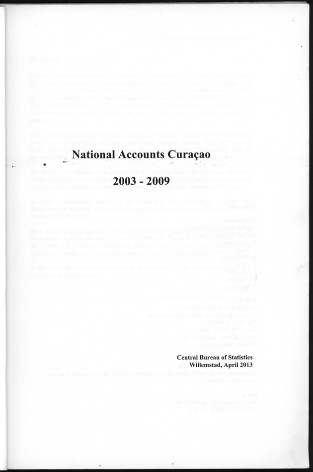 National Accounts Curacao 2003-2009 - Title Page