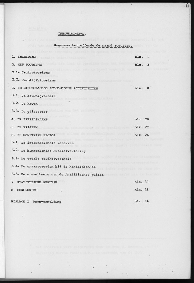 Economisch Profiel Oktober 1979, Nummer 9 - Inhoudsopgave