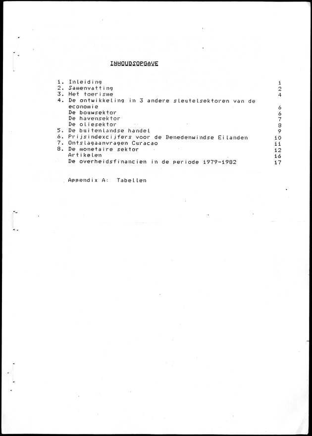 Economisch Profiel Oktober 1985, Nummer 3 - Inhoudsopgave