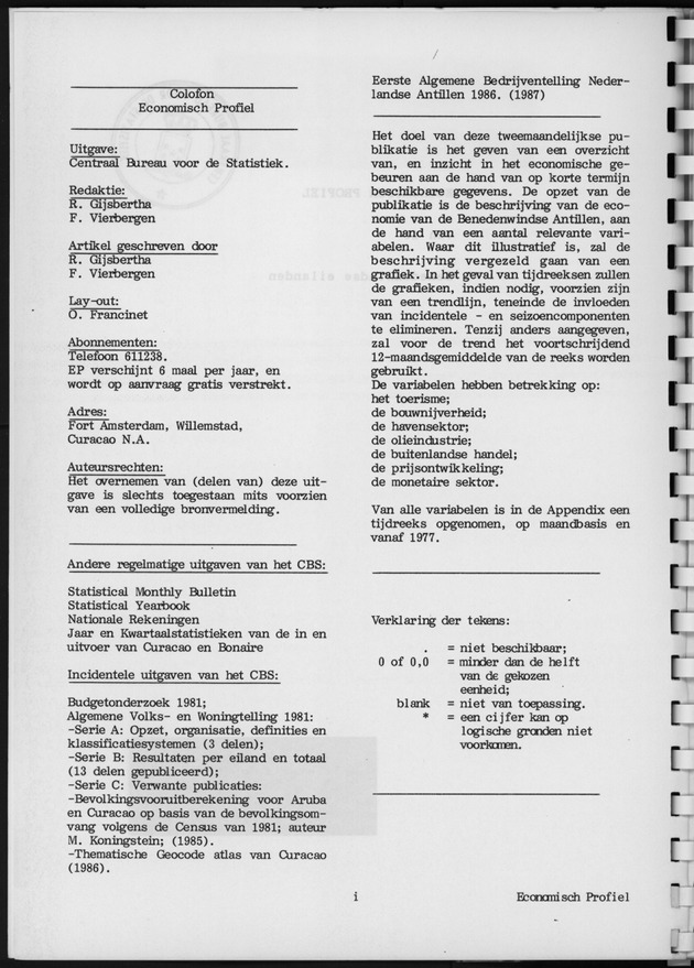 Economisch Profiel Augustus 1988, Nummer 2 - Colofon