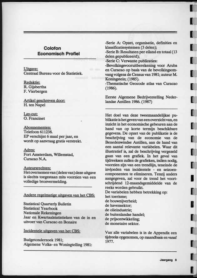 Economisch Profiel Februari 1989, Nummer 5 - Colofon