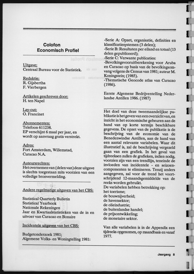 Economisch Profiel April 1989, Nummer 6 - Colofon