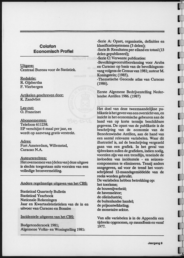 Economisch Profiel Augustus 1989, Nummer 1+2 - Colofon