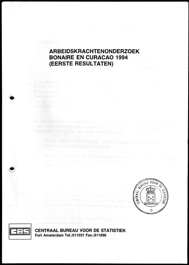 Arbeidskrachten Onderzoek Bonaire en Curacao 1994 - Title Page
