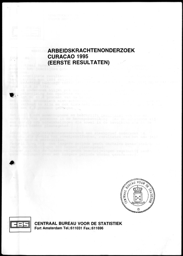 Arbeidskrachtenonderzoek Curacao 1995 - Title Page