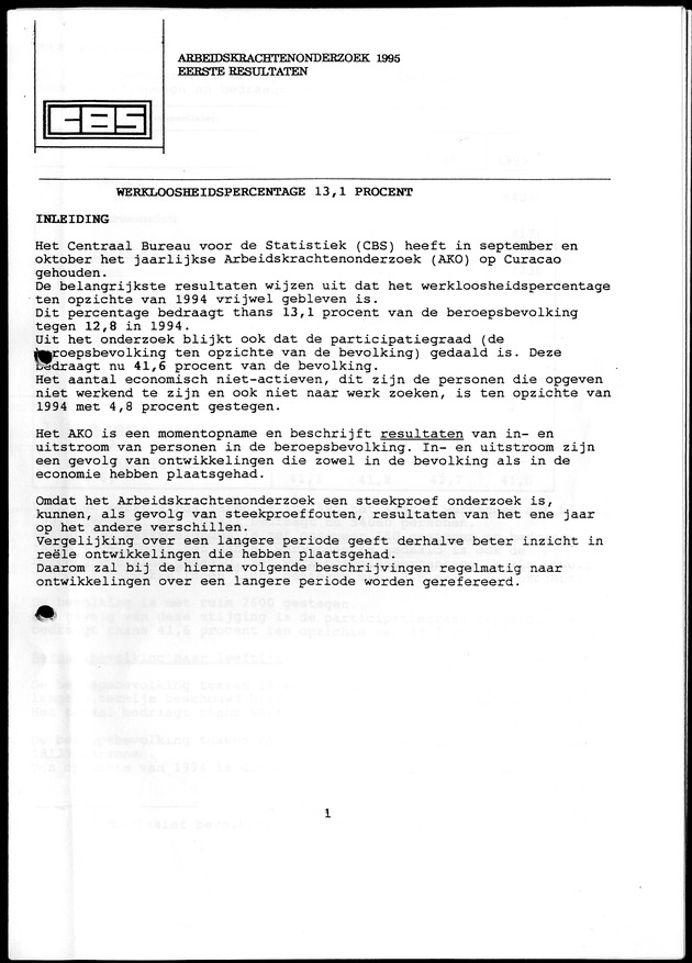 Arbeidskrachtenonderzoek Curacao 1995 - Page 1