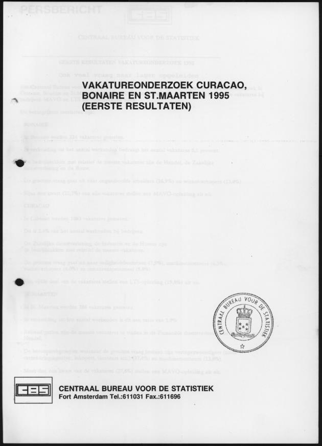 Vakatureonderzoek Curacao,Bonaire en St.Maarten 1995 - Title Page