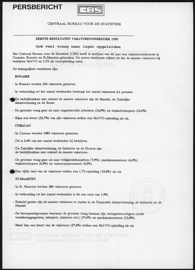 Vakatureonderzoek Curacao,Bonaire en St.Maarten 1995 - Page 0