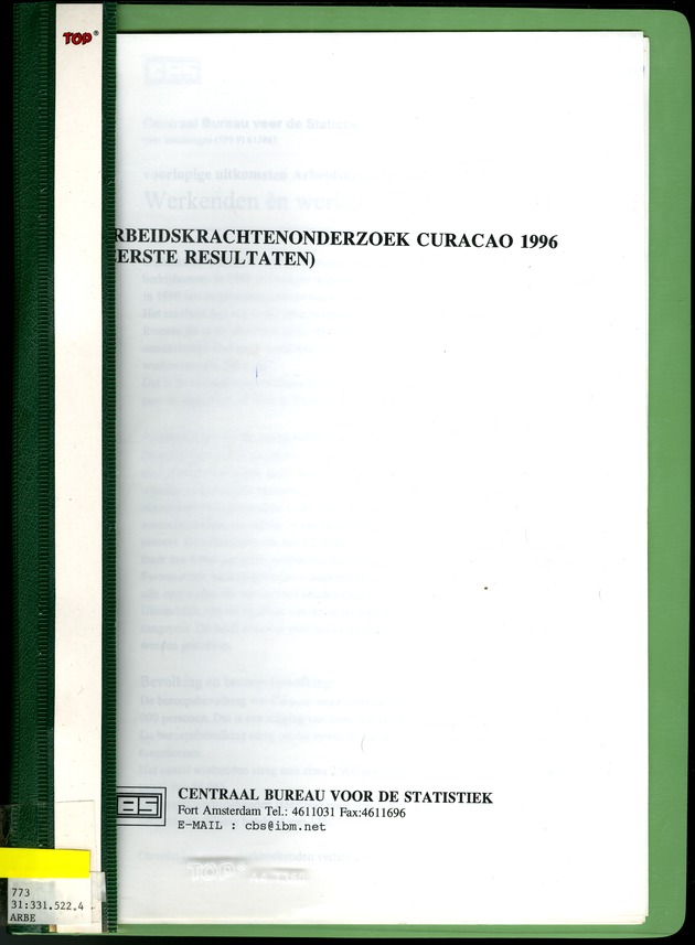 Arbeidskrachtenonderzoek Curacao 1996 - Front Cover
