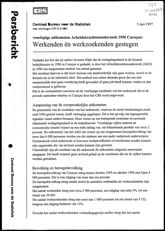 Arbeidskrachtenonderzoek Curacao 1996 - Page 1