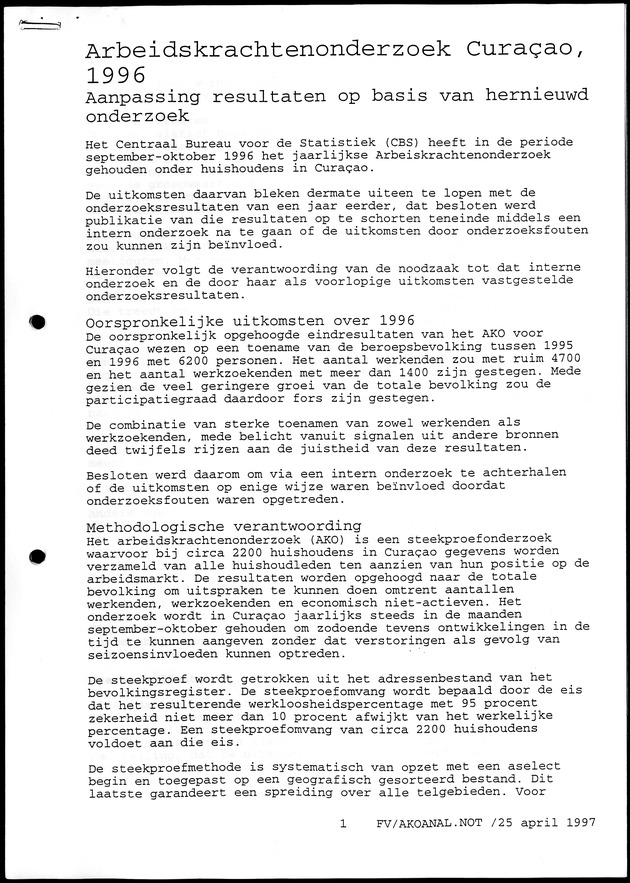 Arbeidskrachtenonderzoek Curacao 1996 - Page 1