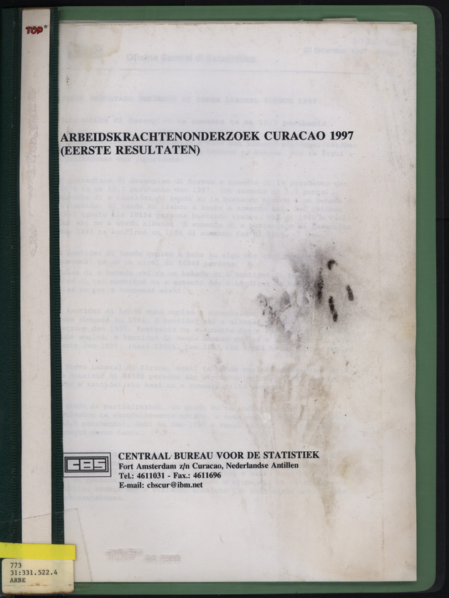 Arbeidskrachtenonderzoek Curacao 1997 - Front Cover